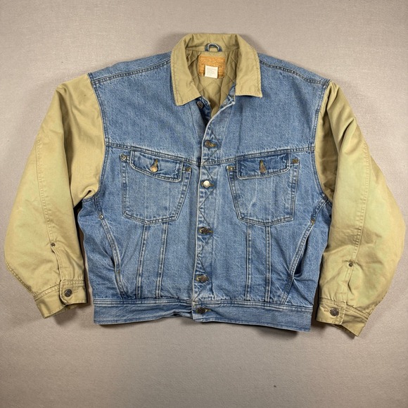 GAP Other - Vintage 90s GAP Denim Jacket Mens L Blue Tan Quilted Lined Two Tone Sleeve Y2K